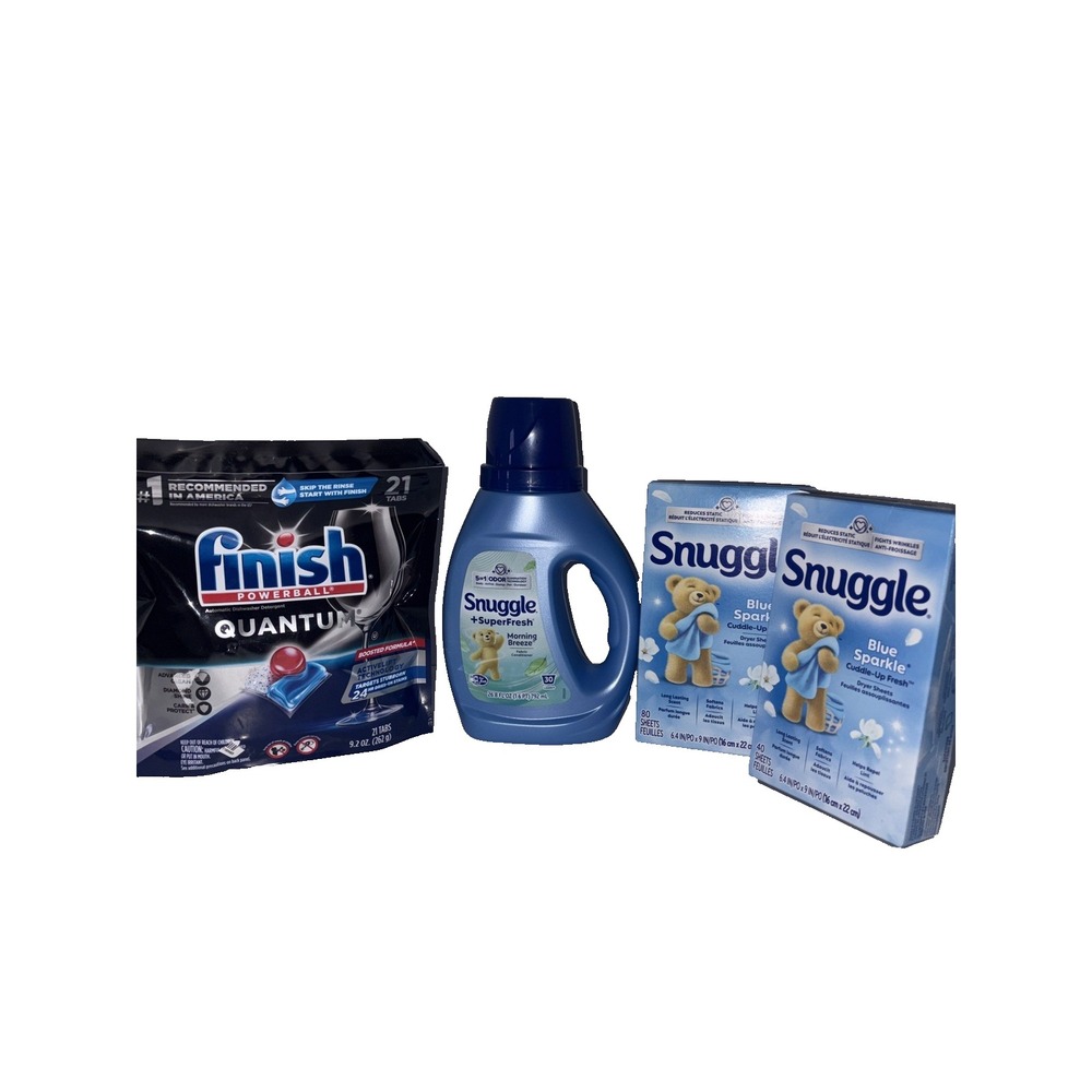 4-Pack  Snuggle Softener and Dryer Sheets / Finish Dishwasher Detergent Tabs